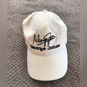 Embroidered George Jones signature brush white cotton adjustable strap hat. EUC